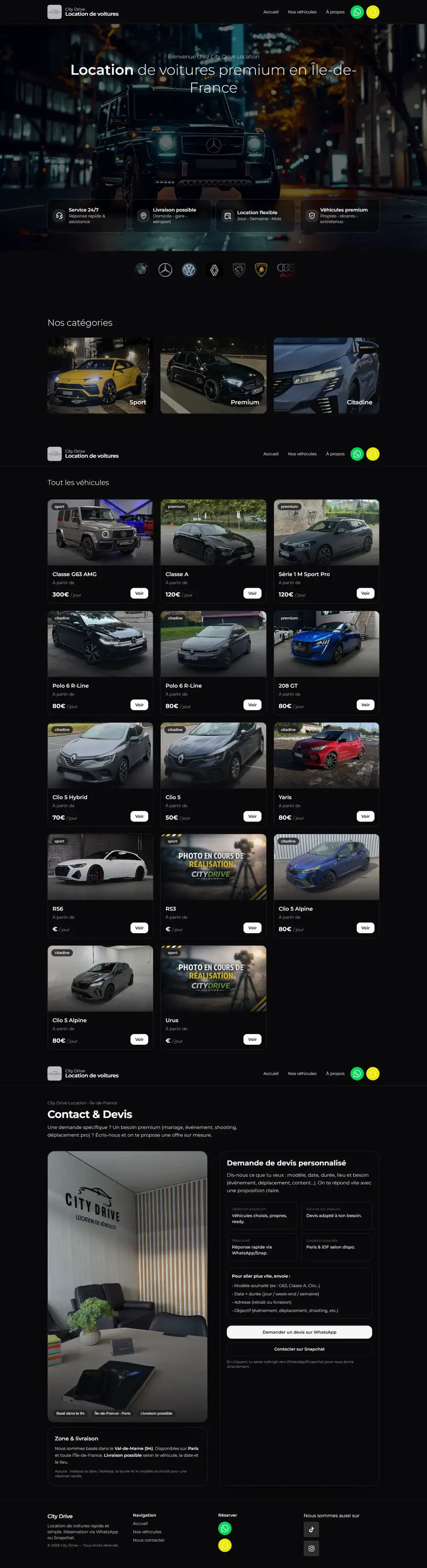 Capture d'écran du site City Drive Location (Location de véhicules premium · Île-de-France)